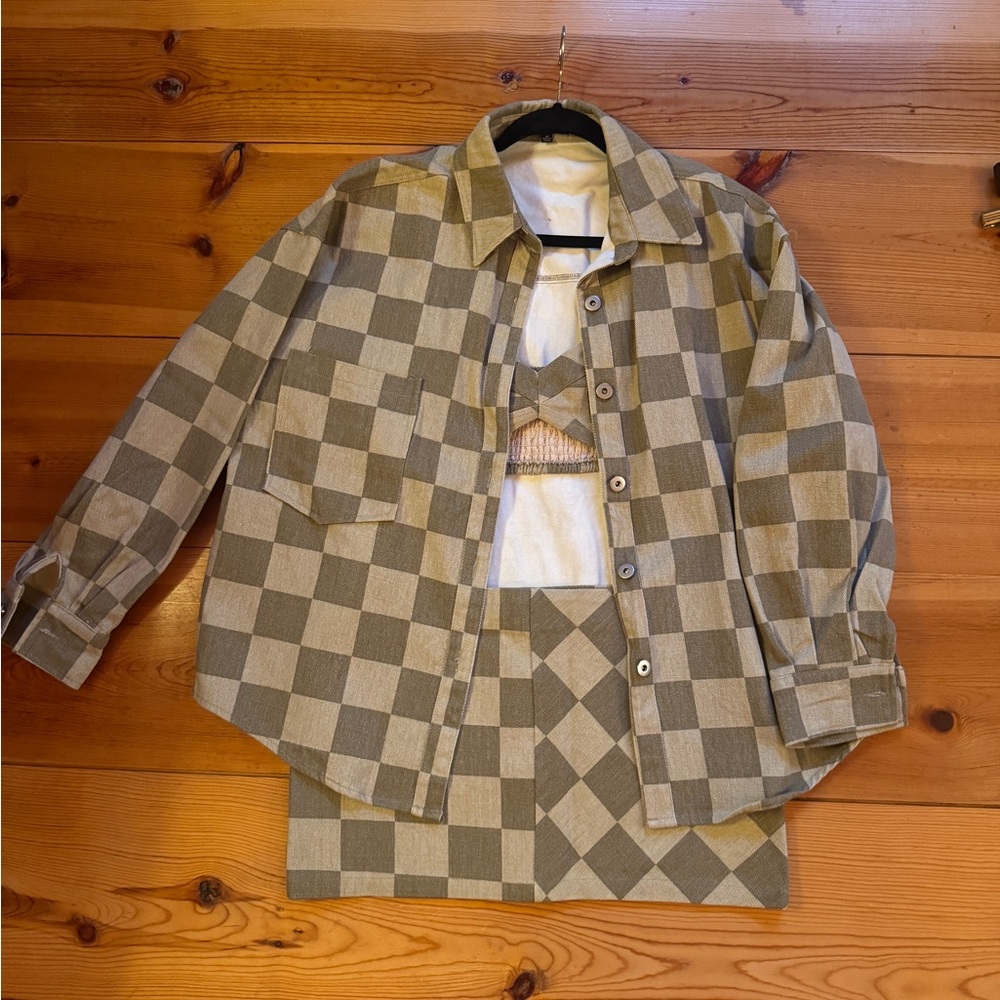 Checkered Shirt and Skirt Set